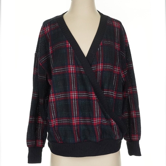 Torrid Long Sleeve Surplice V-Neck Brushed Waffle Sweater Plaid Size 00 Medium M - Picture 5 of 9